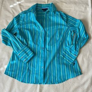 Attention Women’s Green Striped Big Cuff Button Down Collared Shirt